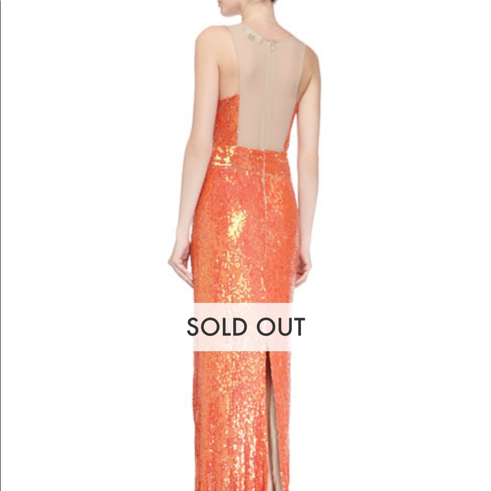 Formal black tie sequined gown in coral - Picture 3 of 6